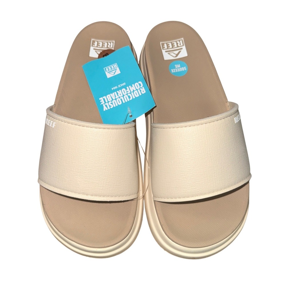 NEW Reef Cushion Bondi Bay Womens 8 Platform Slides Vintage Oasis Cream CJ2687